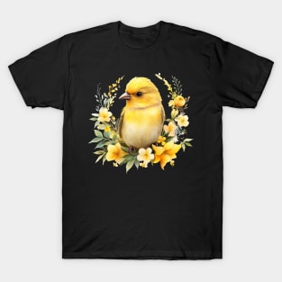 Cute Yellow Bird with Flowers T-Shirt